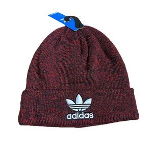 Adidas Originals Stocking Hat Cap Beanie Trefoil NEW Red Black Heather Marble